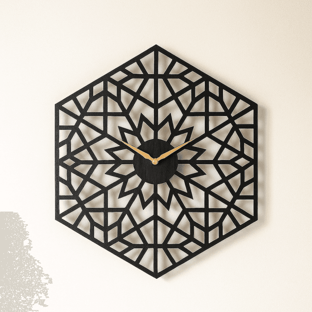 Geometric Wall Clock – 24-Inch Matte Black Artisan Finish