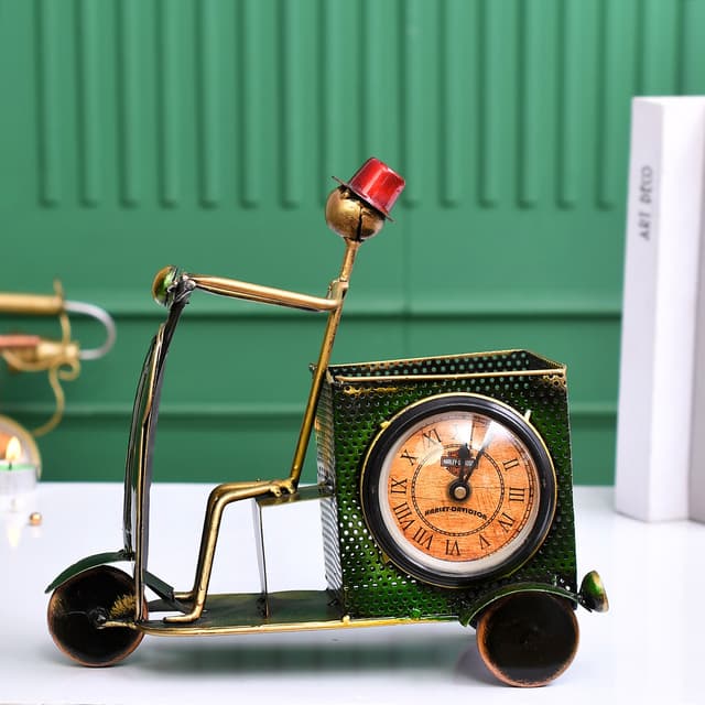 Red Scooter Pen Stand with Clock